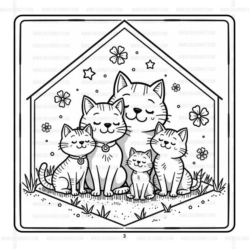 Cozy Cat Family Moments Coloring Pages Vol. 4: Digital Bliss – Image 3