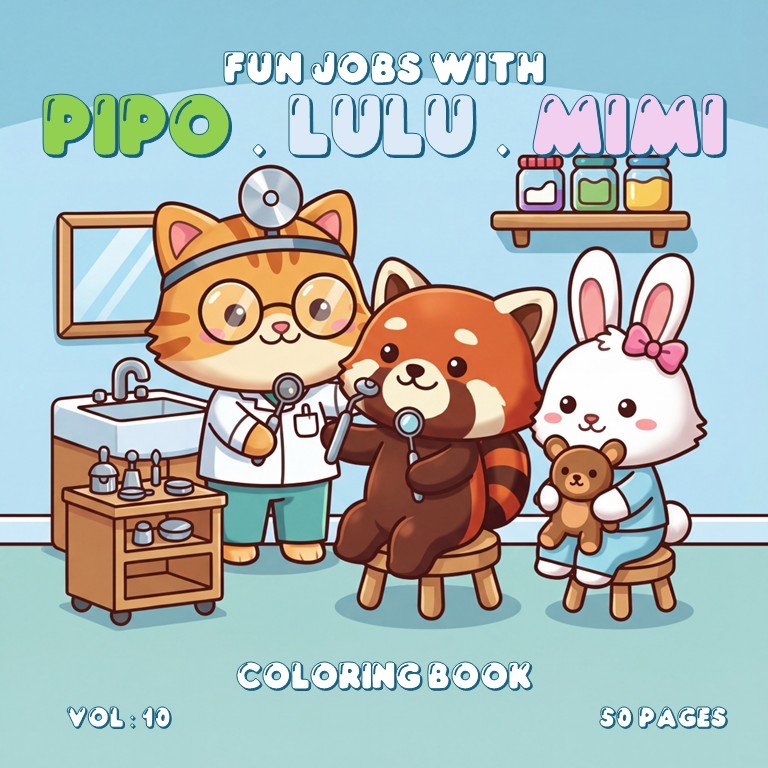 Fun Jobs with Pipo Lulu and Mimi Coloring book – VOL 10 – 50 Pages