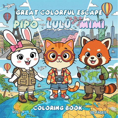 Pipo Lulu & Mimi Great Colorful Escape Coloring Book VOL 9 – 50 Pages