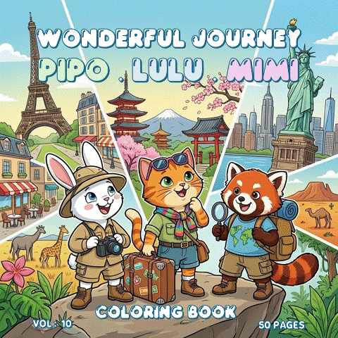 Pipo Lulu & Mimi Wonderful Journey Coloring Book VOL 10 – 50 Pages
