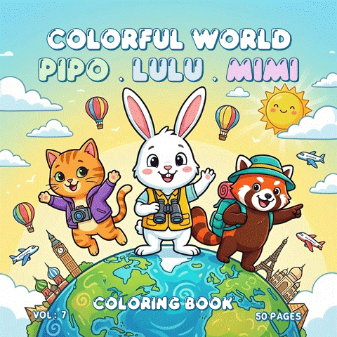 Pipo Lulu and Mimi Colorful World Coloring Book VOL 7 – 50 Pages