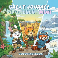Pipo Lulu and Mimi Great Journey Coloring Book VOL 2 – 50 Pages