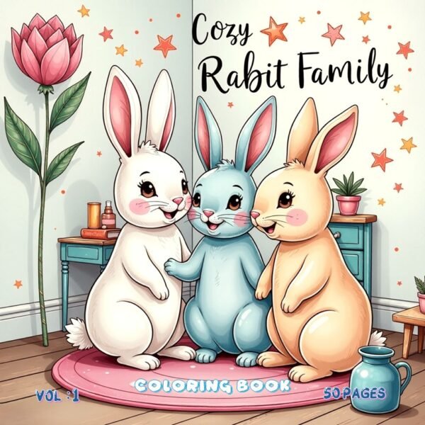 Coloring pages Cozy Rabbit Family Vol. 1 Adorable Bunny Art