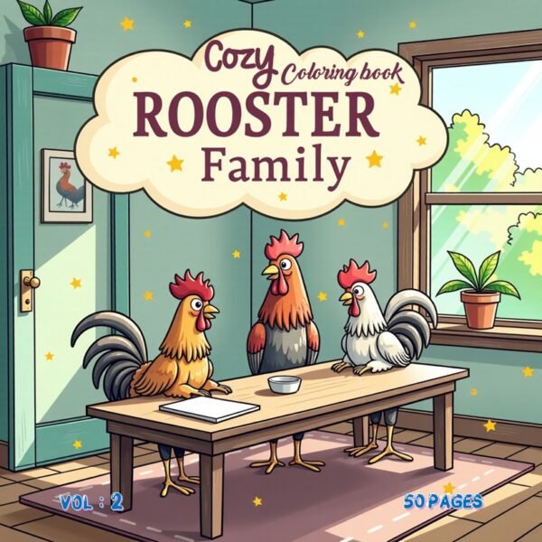 Rooster Family Cozy Coloring pages Vol. 2 Fun Farmyard Magic