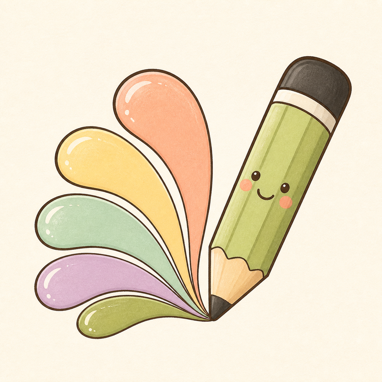 Friendly pastel pencil releasing five simple streams of color