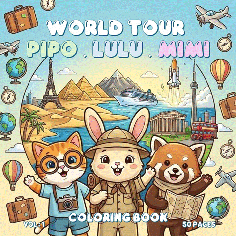Pipo-Lulu-and-Mimi-World-Tour-Coloring-book-VOL-1-50-pages-